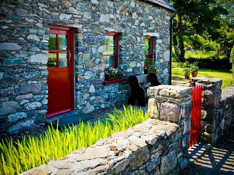 Stone cottage with red door