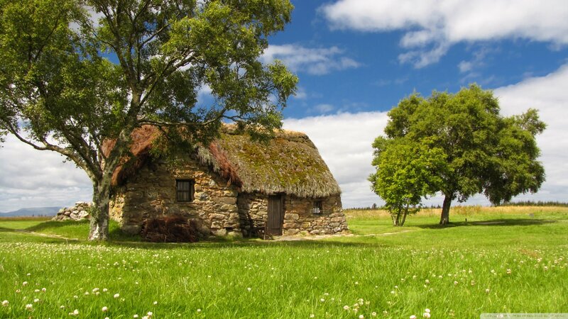 Stone Cottage with Thatched Roof — Green, Serene