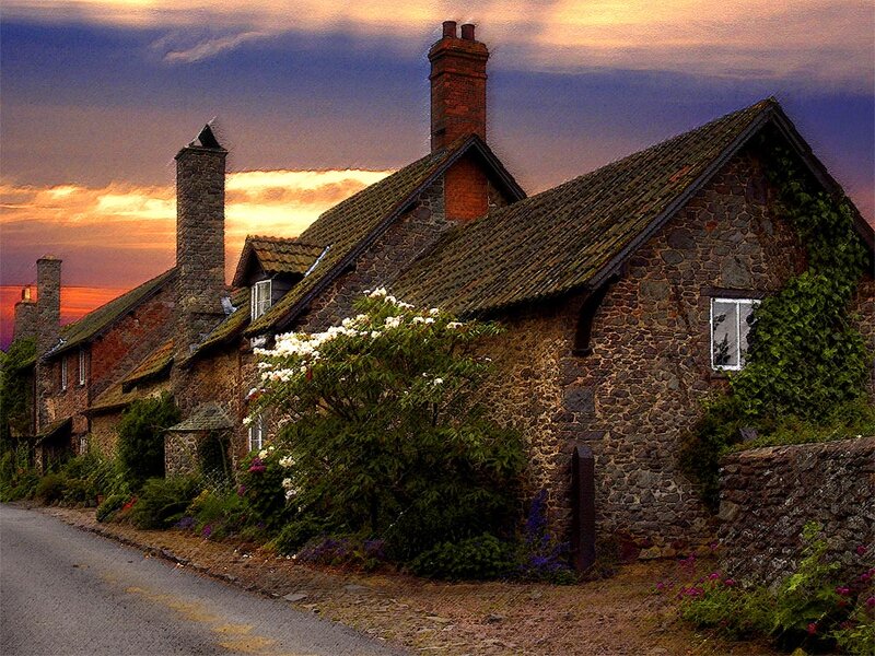 Stone Cottages at Sunset
