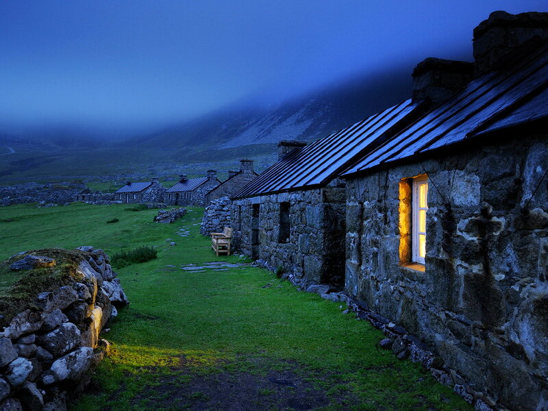 Stone Cottages in Valley — Blue