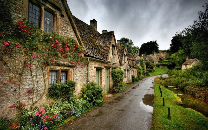 Stone Cottages in Village — Green, Dramatic, Afternoon