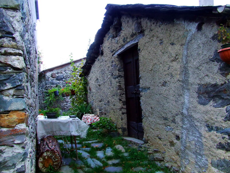 Stone courtyard with rustic door