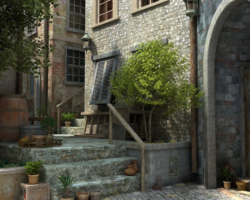 Stone Courtyard with Steps