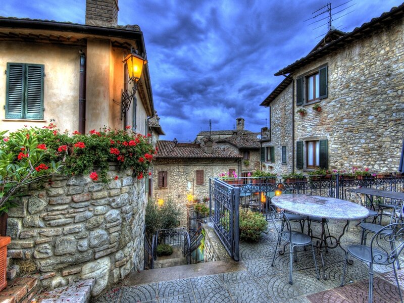 Stone Courtyard with Tables