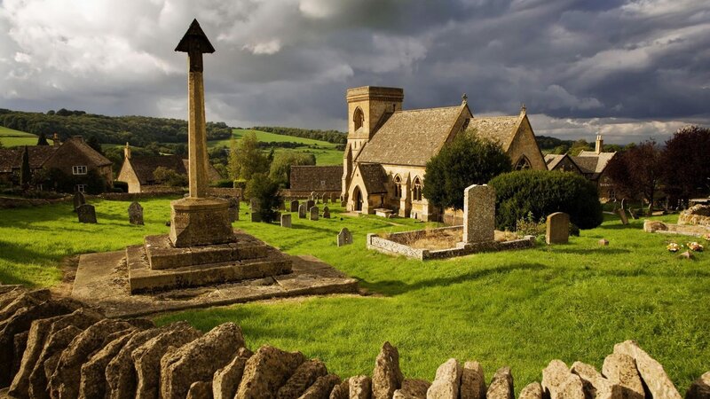 Stone Cross in Graveyard — Green