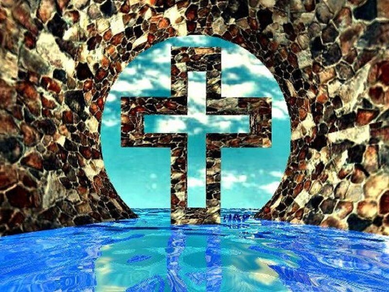 Stone Cross in Tunnel — Blue