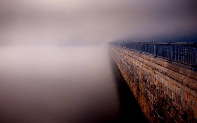 Stone Dam in Fog