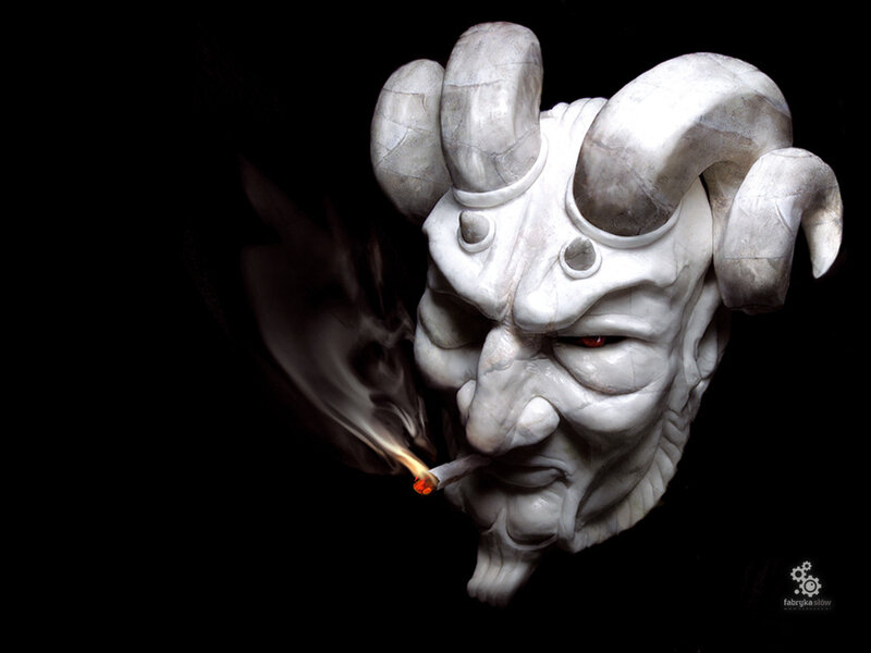 stone demon mask smoking