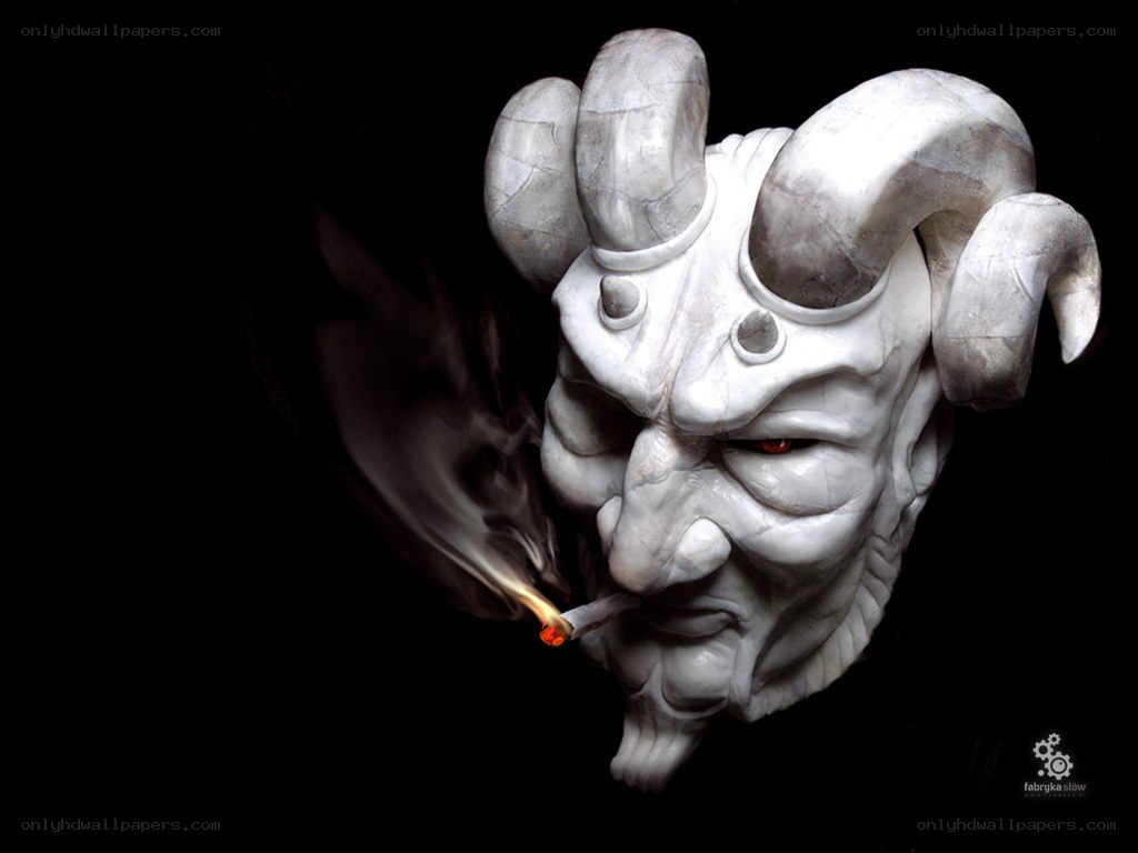 stone demon mask smoking