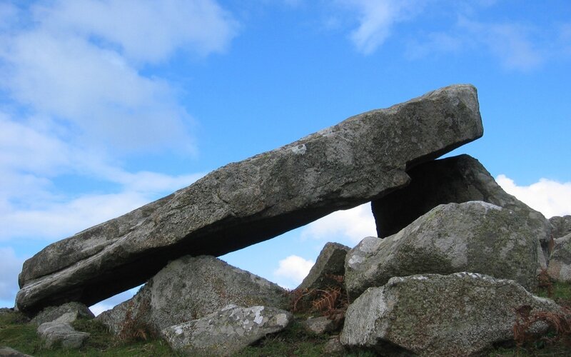 Stone Dolmen Structure — Blue, Serene, Afternoon, Photograph, Rocks