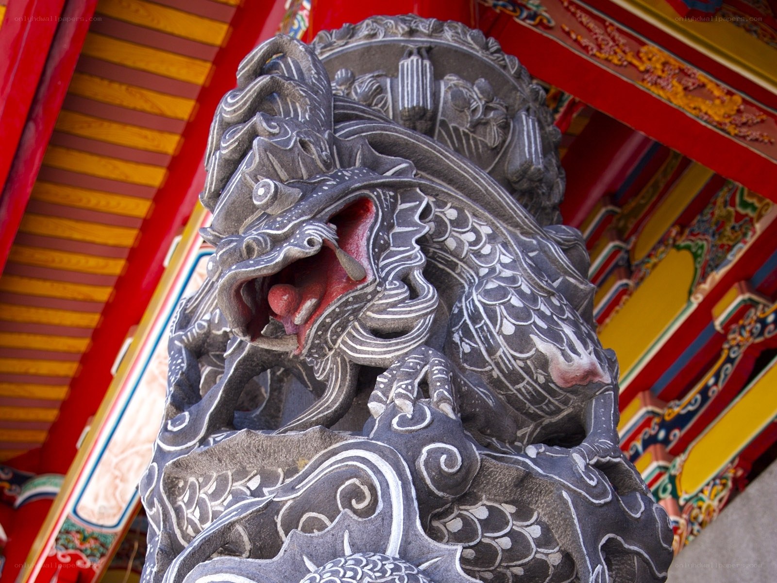 stone dragon carving at temple