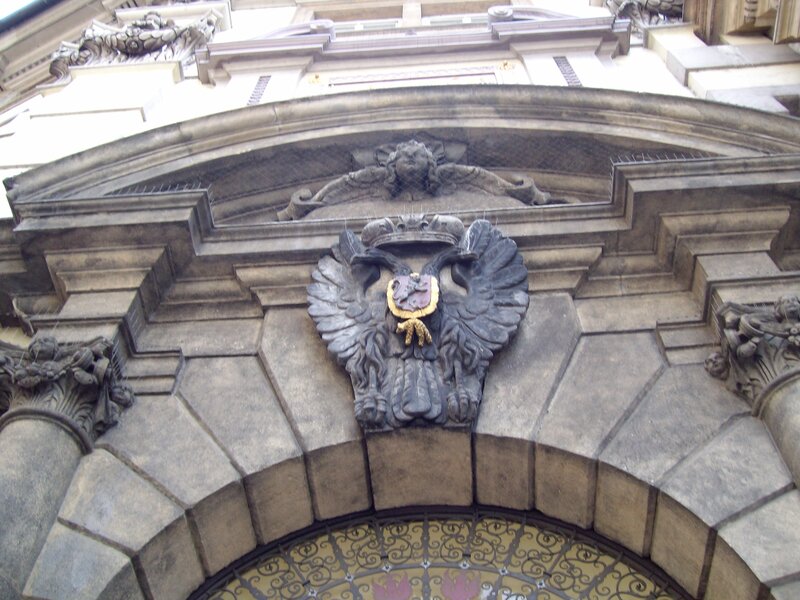 stone eagle emblem above arch