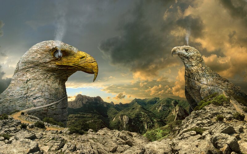 Stone Eagle Heads