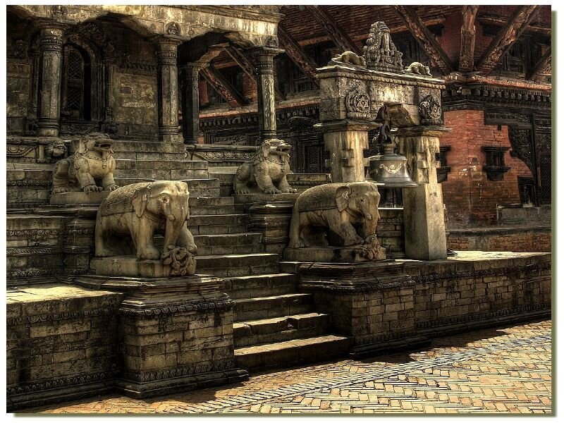 Stone elephants at a temple