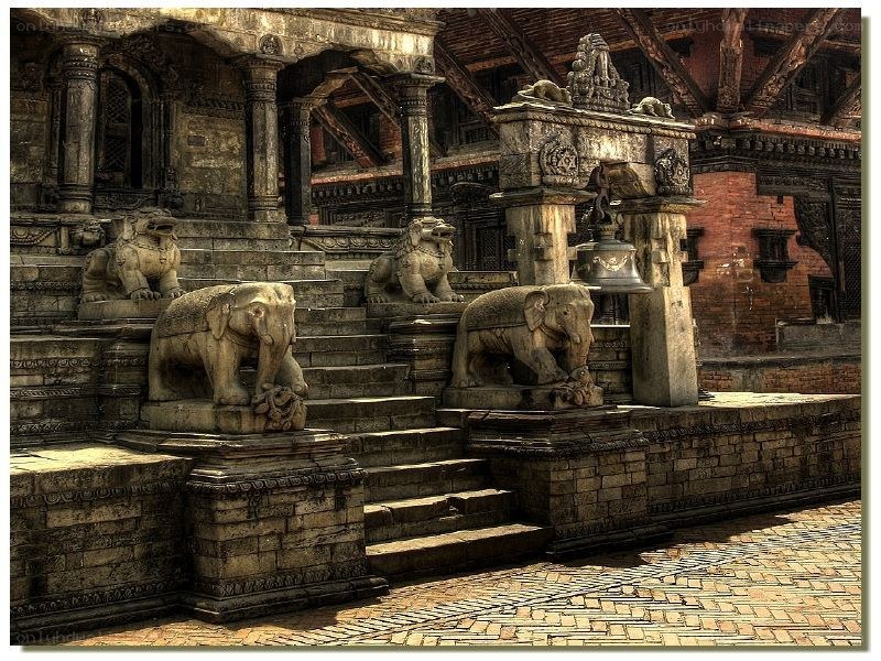 Stone elephants at a temple