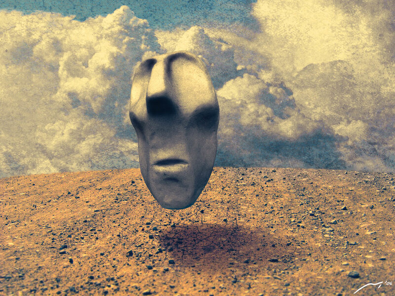 Stone Face Floating Above Ground