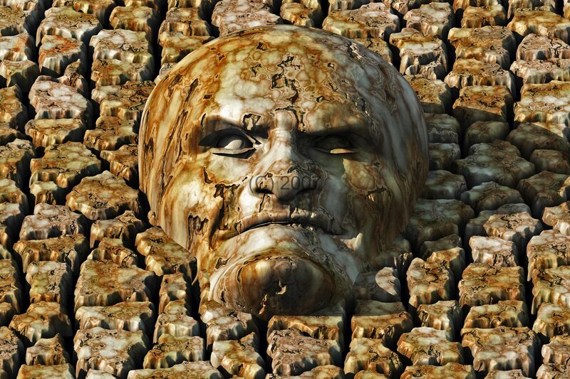 Stone Face Sculpture — Brown, Dramatic, 3d Render