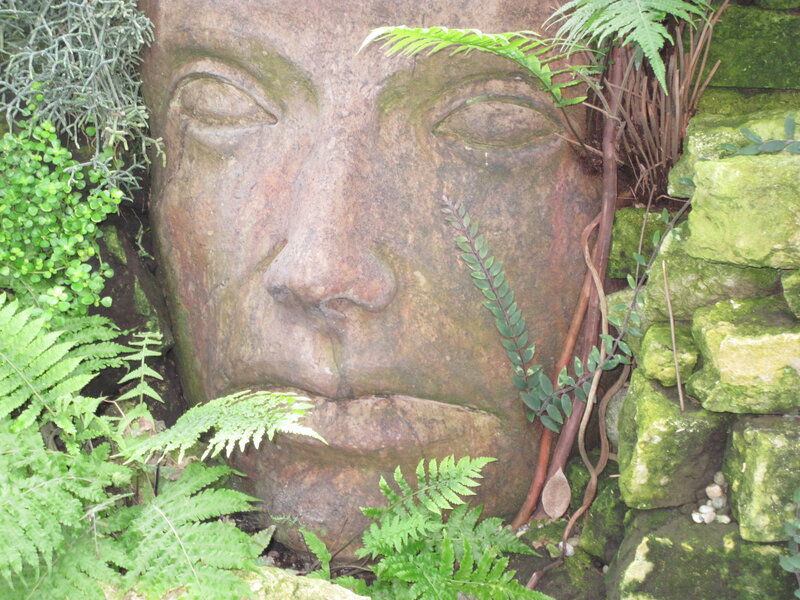 Stone Face Sculpture — Green, Serene