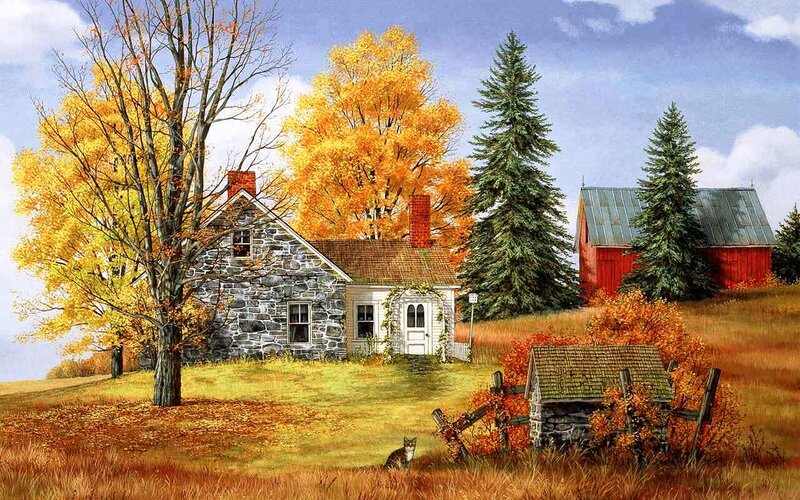 Stone Farmhouse in Autumn