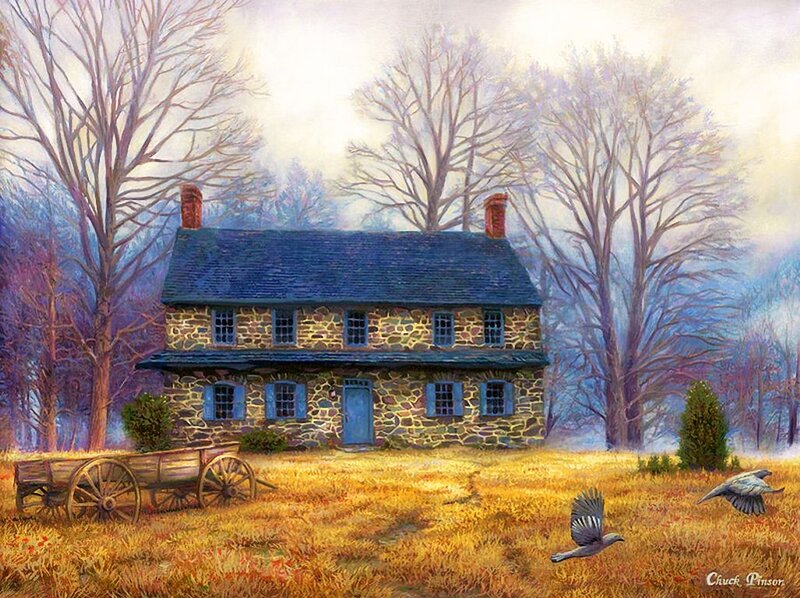 Stone Farmhouse in Field — Yellow