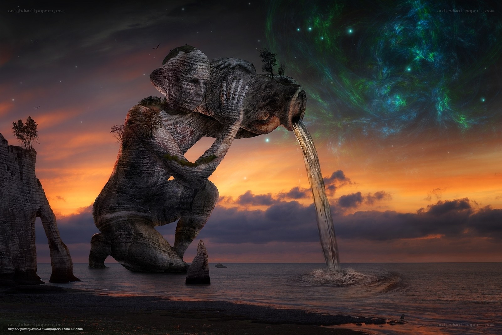 Stone figure pouring water