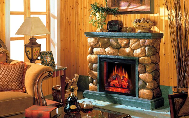 Stone Fireplace in Living Room — Brown