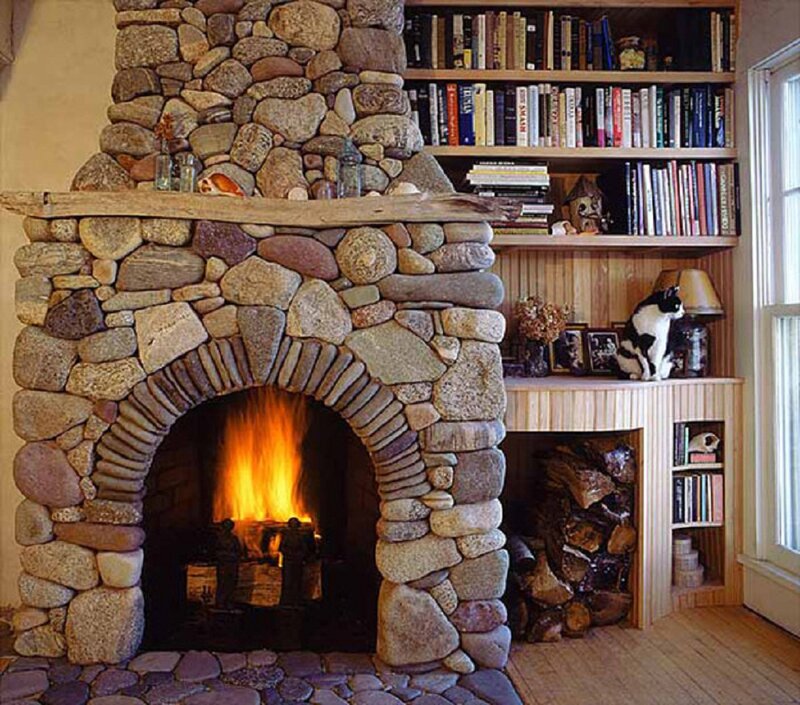 Stone Fireplace with Cat