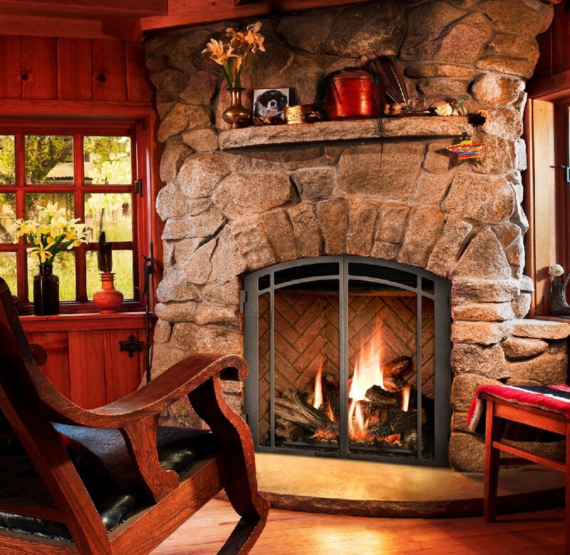 Stone Fireplace with Fire — Brown, Cozy