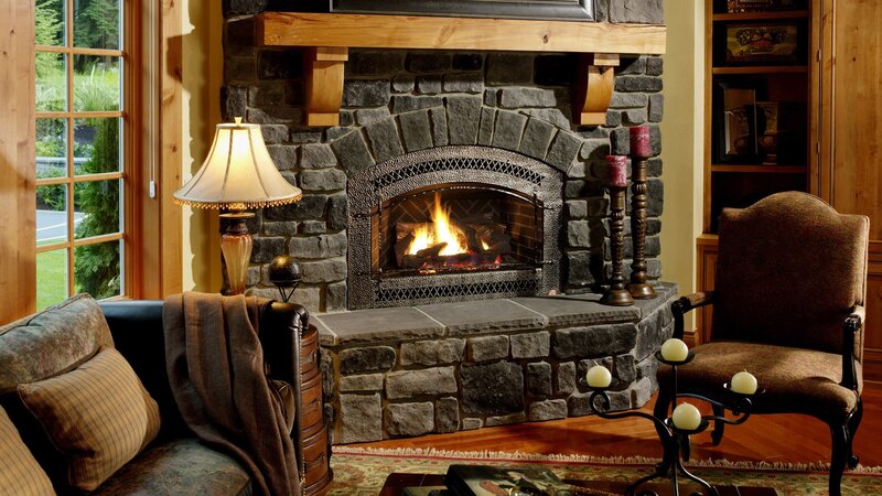 Stone Fireplace with Fire — Brown