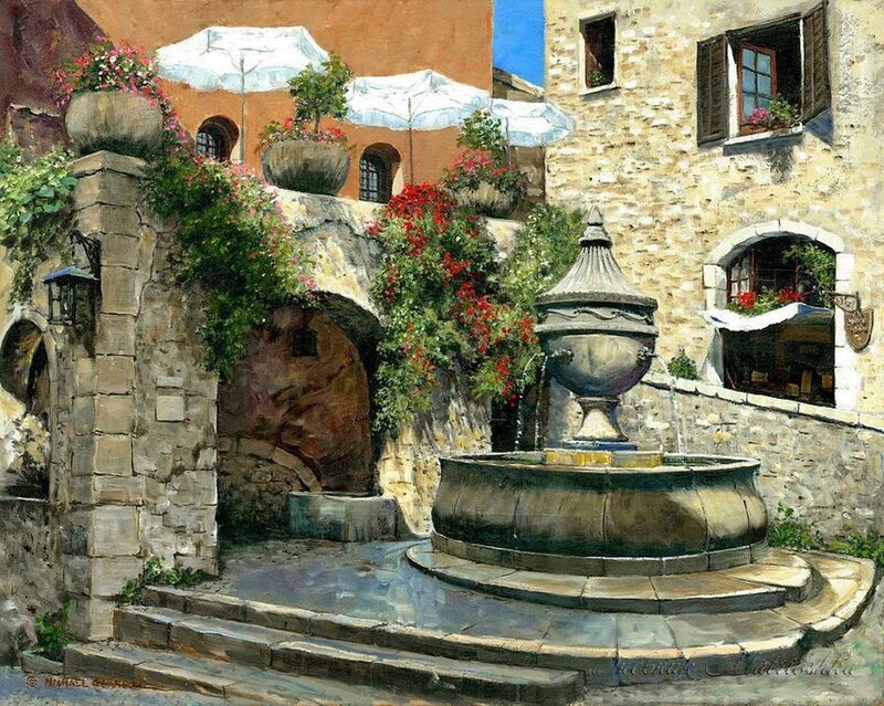 Stone Fountain in Courtyard — Beige
