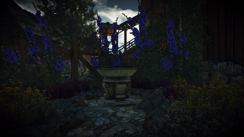 Stone Fountain in Garden — Blue