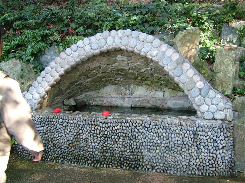 Stone fountain in garden