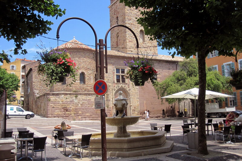 Stone Fountain in Square — Brown