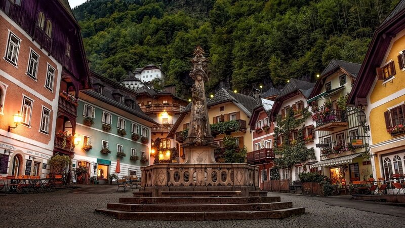 Stone Fountain in Town Square — Brown