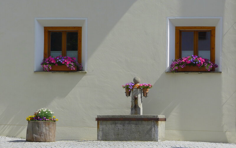 Stone Fountain with Flowers