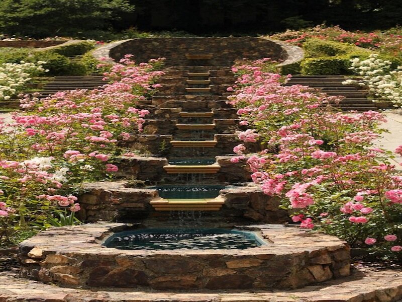 Stone Fountain with Roses — Pink