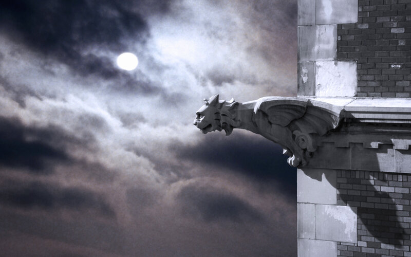 Stone Gargoyle on Building — Gray