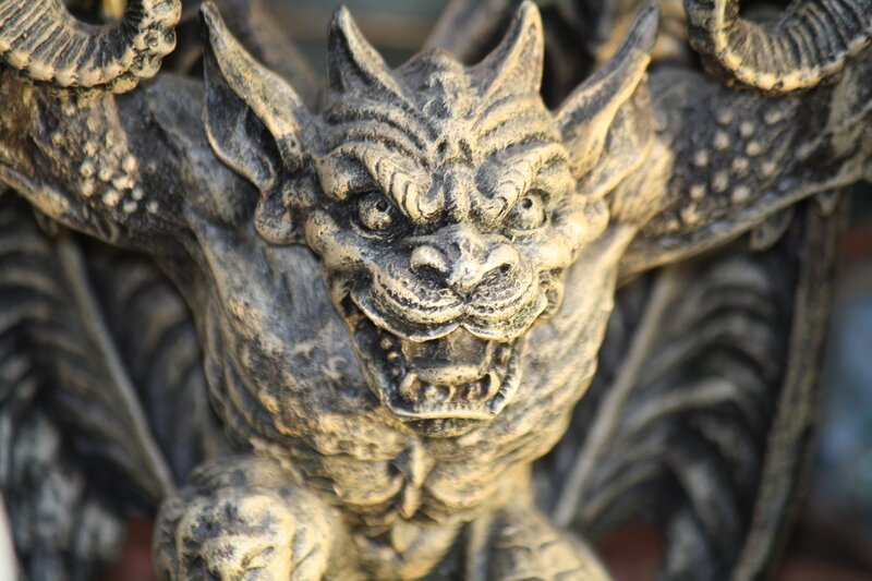 Stone Gargoyle Sculpture — Gray, Dramatic, Photograph, Wings