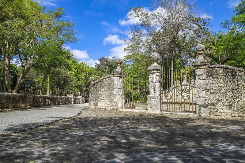 Stone gate entrance to a tropical estate