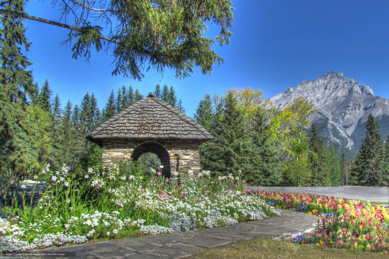 Stone Gazebo in Garden — Blue, Serene, Afternoon