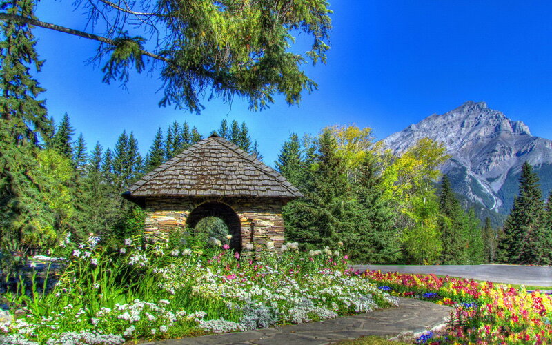 Stone Gazebo in Garden — Blue, Serene