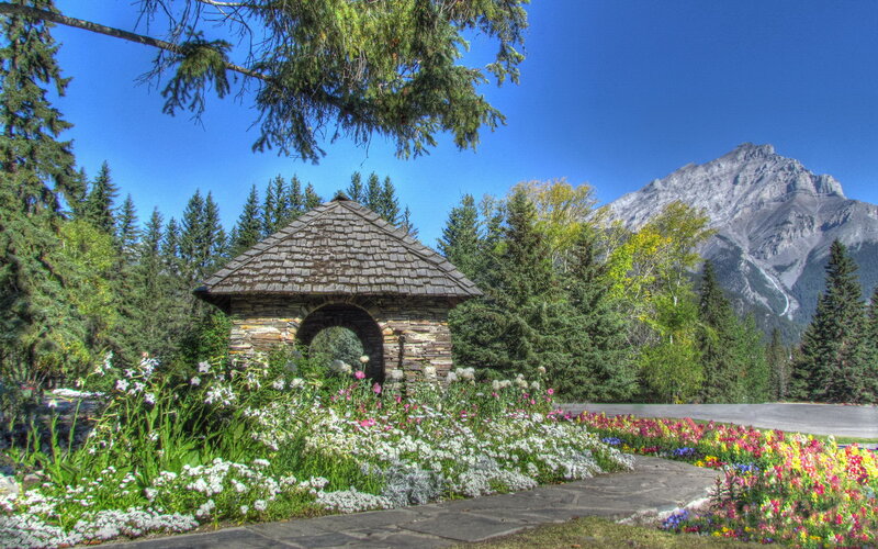 Stone Gazebo in Garden — Blue