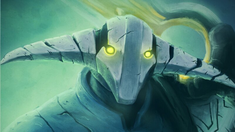 Stone Golem with Glowing Eyes — Green