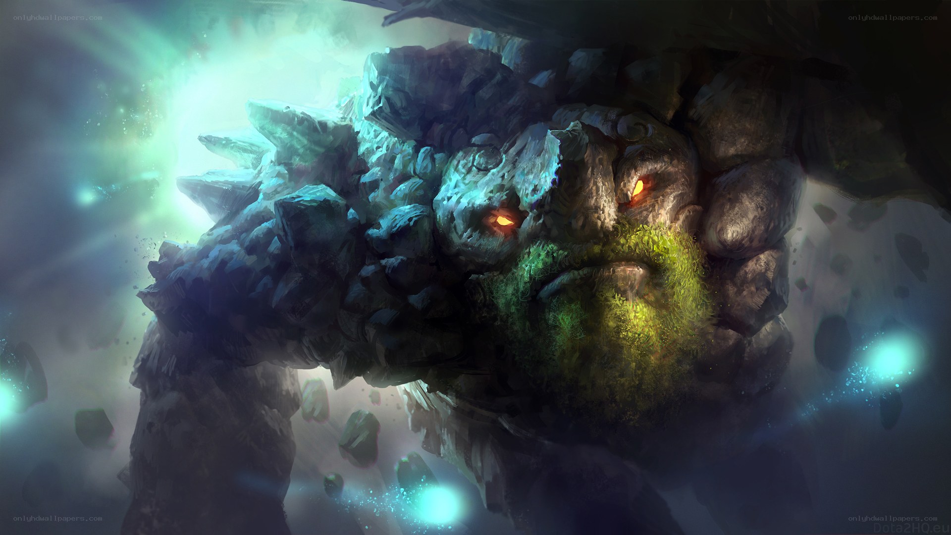 stone golem with glowing eyes
