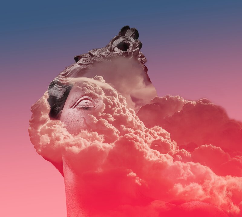 Stone Head Sculpture — Red