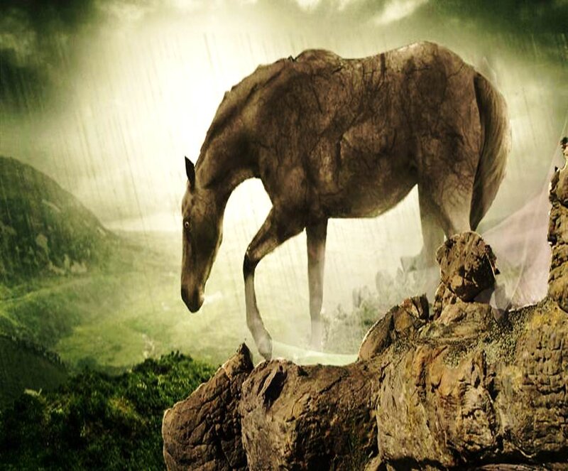 Stone Horse on Cliff