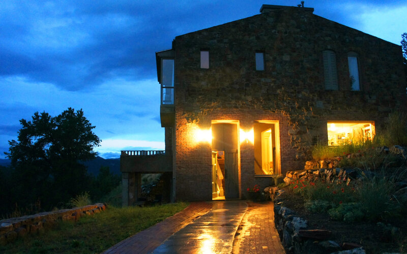 Stone House at Dusk — Blue