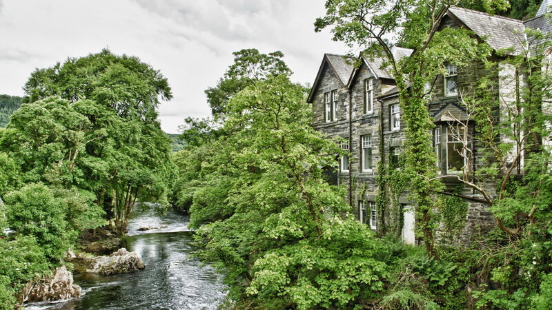 Stone House by River — Green, Serene