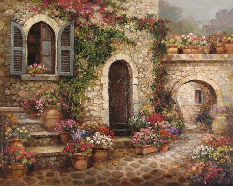 Stone House Courtyard — Brown
