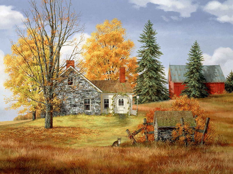 Stone House in Autumn — Orange